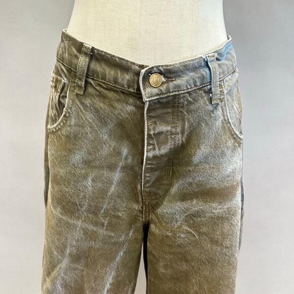 Free People We The Free Good Luck Coated Brown Barrel Leg Jeans Size 28 - Picture 4 of 16